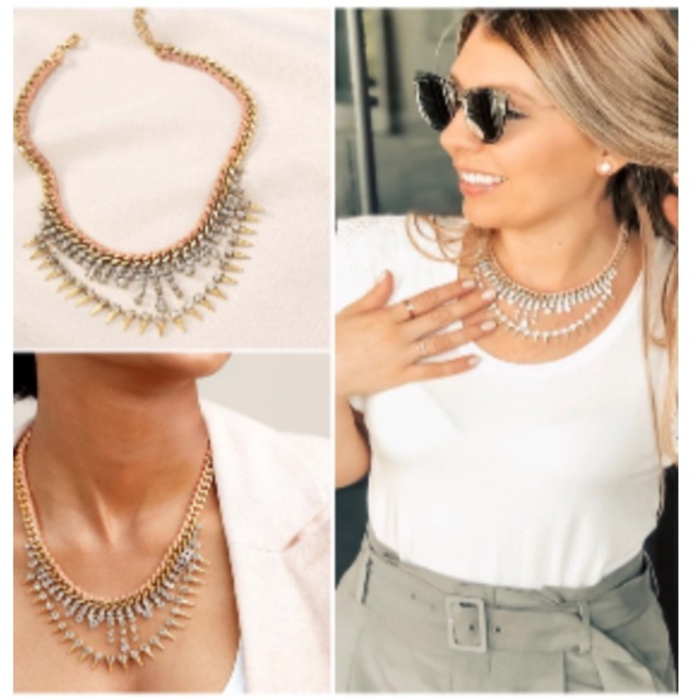 Stella & Dot | Vintage Gold Peach Rhinestone Spike Statement Necklace Re… - Picture 12 of 13
